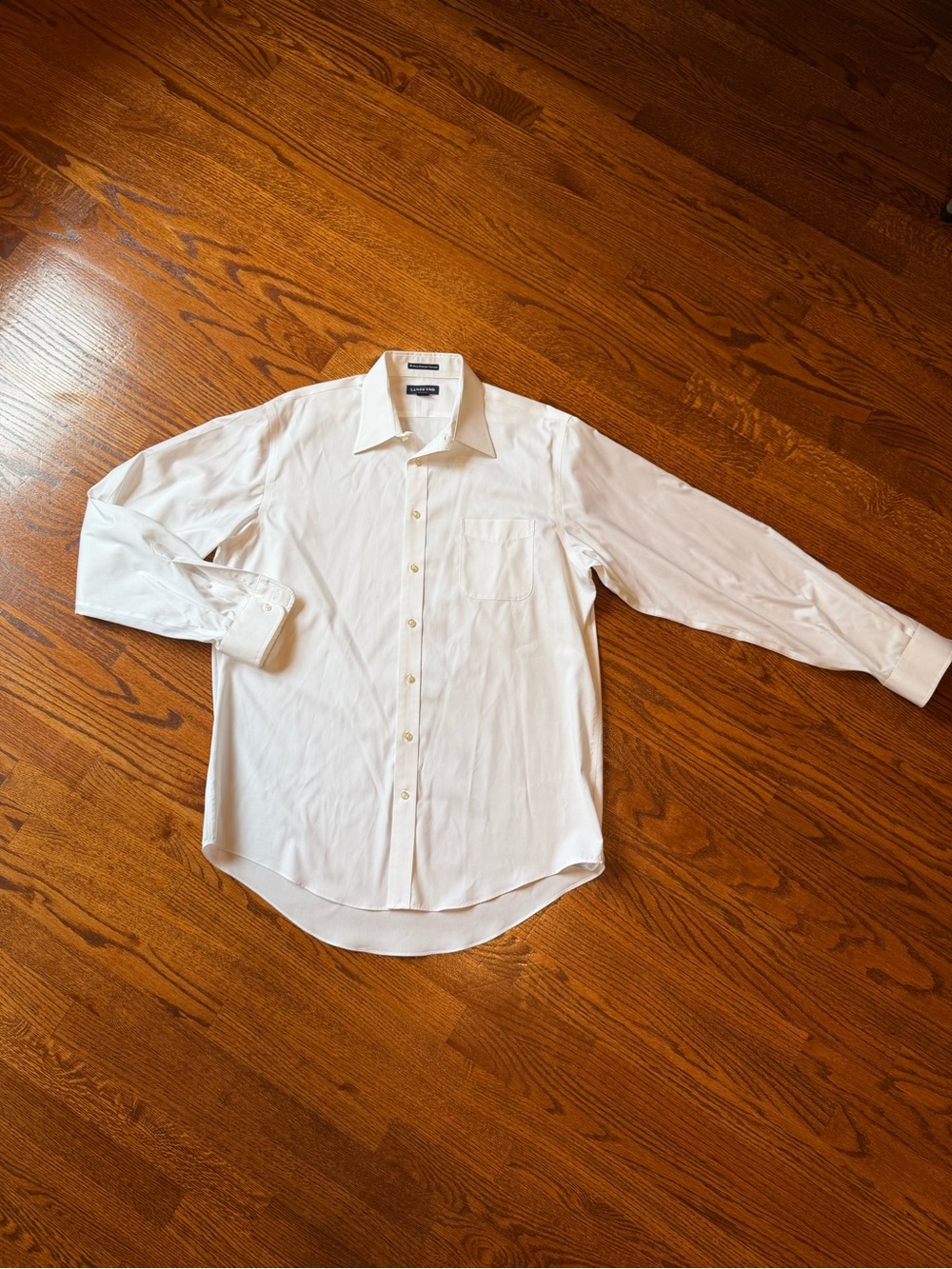 Lands’ End 100% Cotton White No Iron Pinpoint Oxford Dress Shirt - Size 16.5/37